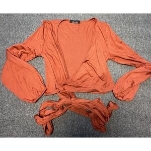 Laila Jayde Wrap Top Womens Small Long‎ Sleeve Boho Lightweight Tie Front Blouse